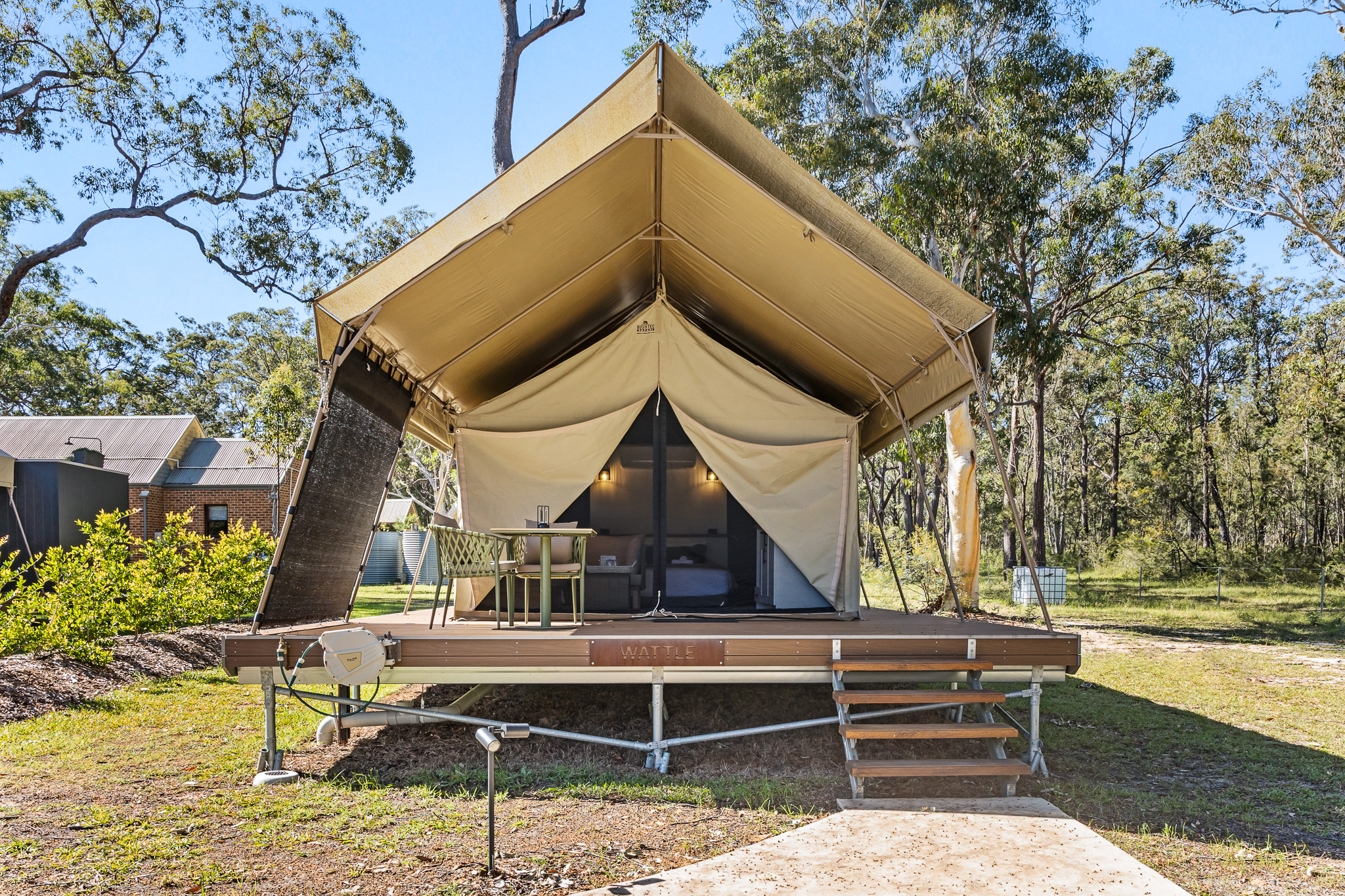 bay and bush jervis bay shoalhaven glamping safari tents airconditioning bed and breakfast included huskisson vincentia offer hotel retreat airbnb booking.com camping visit nsw paperbark camp